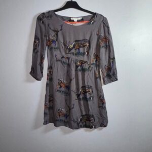 Boden Grey Deer Print 3/4 Sleeve Dress Women's Size US 2R